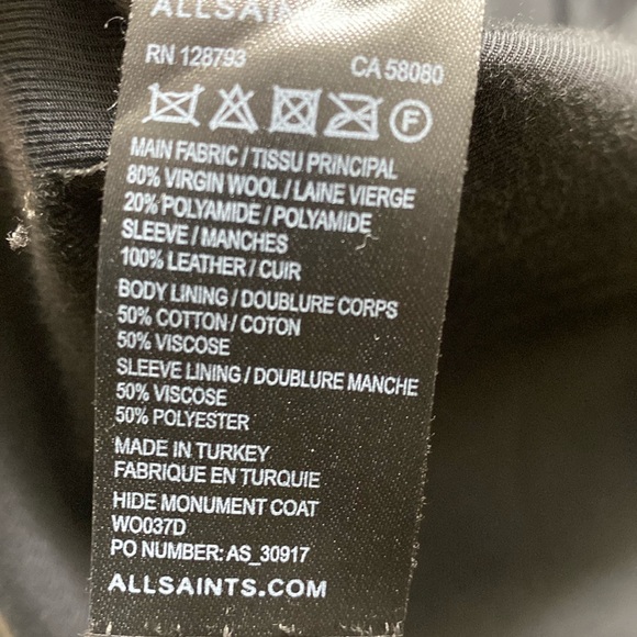 ALL SAINTS Asymmetrical Wool Coat, leather sleeves, Great Condition, see photos - Picture 12 of 15